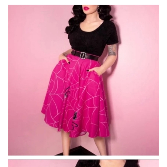 Vixen by Micheline Pitt Pink and Black Midi A-Line Skirt - Picture 3 of 6